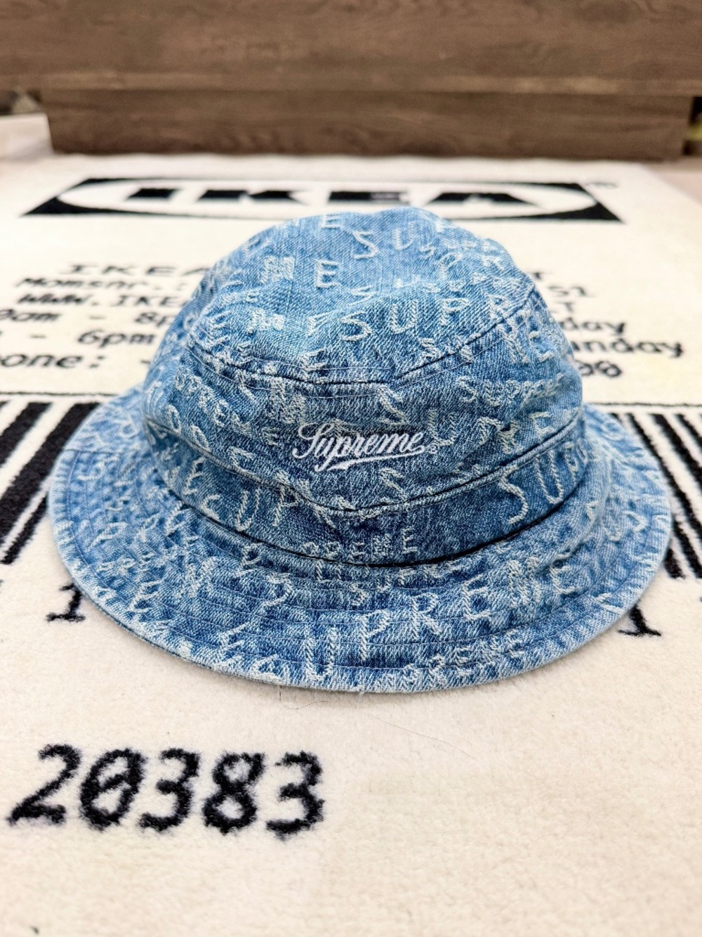 Supreme Warp Jacquard Logos Denim Crusher Blue Bucket Hat Small / Medium